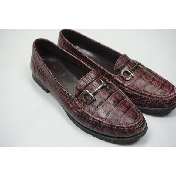 Salvatore Ferragamo Alligator Croc Red Horsebit Gancini Bit Loafers Sz 8B